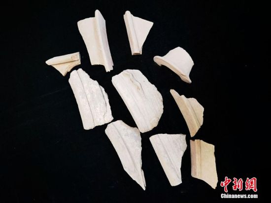 圖為靜寧縣賈河鄉(xiāng)竇坪村出土的彩陶片、紅陶片。 夏劍鋒 攝