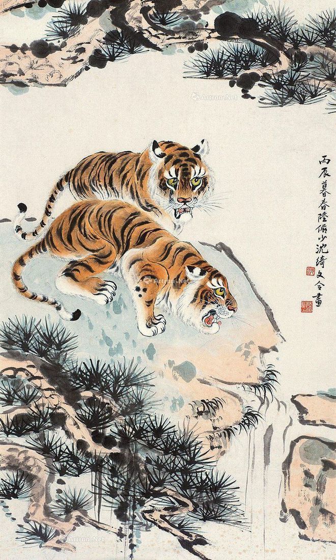 圖：陸儼少、沈綺文合畫《雙虎圖》