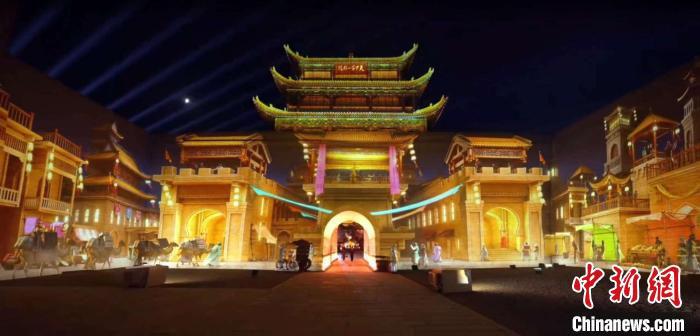 2024年7月15日，甘肅嘉峪關(guān)開啟“夜游”模式。圖為夜游燈光劇《天下嘉峪關(guān)》光影效果。(甘肅嘉峪關(guān)關(guān)城景區(qū)供圖)